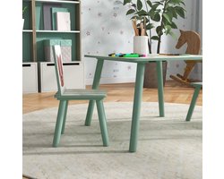 MEUNIQ Kindertafel en stoelen set met 2 stoelen, 60 x 60 x 44 cm, houten kindertafel met dierenmotief voor kinderkamer en speelkamer, groen