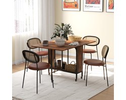 MEUNIQ Klapbare eettafel voor 6 personen, 130 x 80 x 74 cm, met opbergruimte en wielen, opklapbaar, rustiek bruin
