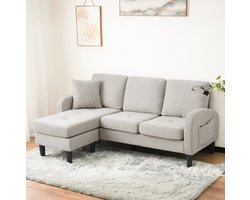 MEUNIQ L-vormige hoekbank met chaiselongue, 3-zits, 166 x 118 x 77 cm, modulair, met kunststof poten, voor woonkamer, appartement of kantoor, beige grijs
