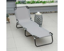 MEUNIQ ligbed 188 x 56 x 28 cm met verstelbare rugleuning in 5 standen, opvouwbaar stalen frame, Oxford-polyester, voor tuin, terras, balkon, camping en strand, grijs