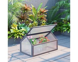 MEUNIQ mini kweekkas 90 x 52 x 49,5 cm met houten frame en transparante kunststof platen, verstelbare afdekking tot 80°, voor tuin, terras of balkon, grijs