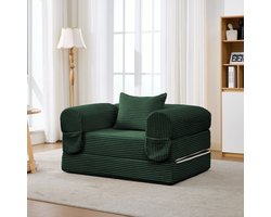 MEUNIQ modulaire bankset van ribcordstof in groen, 1-zits en 2-zits, zonder frame, met afneembare hoes voor woonkamer, slaapkamer of kantoor