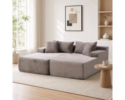 MEUNIQ Modulaire hoekbank met chaise longue 200 x 174 x 74,5 cm, grijze chenille bekleding, 30D schuimvulling en antislipbodem voor woonkamer