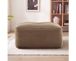 MEUNIQ Ottoman voetenbank 92 x 73 x 40 cm - Gestoffeerde ribstof hocker voor de woonkamer - Bruin