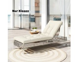 MEUNIQ palletkussen en ligbedkussen 198 x 65 x 13 cm met bevestigingsbanden, afneembaar tuinkussen van polyester voor ligbed of lounger, beige