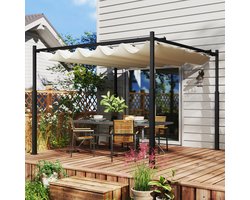 MEUNIQ pergola 298 x 298 x 230 cm met verstelbaar dak, vrijstaand tuinpaviljoen voor terras en tuin, metalen frame, UPF30+ zonwering, crèmewit