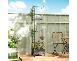 MEUNIQ plantenbak met klimrek en wielen 40 x 40 x 185 cm zelfbewaterende verticale tuin met afwateringsgaten voor balkon terras en tuin zwart
