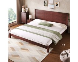 MEUNIQ platformbed 180x200 cm met hoofdbord en lattenbodem, tweepersoons bedframe van hout en MDF voor slaapkamer, bruin, geschikt voor matras 180x200 cm