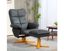 MEUNIQ Relaxfauteuil met hocker en opbergruimte, 80 x 86 x 99 cm, 145° handmatig verstelbare rugleuning, 360° draaibaar, kunstleer, woonkamer of slaapkamer, donkergrijs