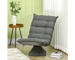 MEUNIQ relaxfauteuil met verstelbare rugleuning tot 120°, 360° draaibare bodenstoel voor woonkamer of kantoor, dikke bekleding, stalen frame, grijs 62 x 70 x 95 cm
