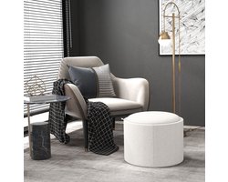 MEUNIQ ronde opberghocker Ø56 x 42 cm met klapdeksel, gestoffeerde poef met verborgen opbergruimte, ook te gebruiken als tijdelijke bijzettafel voor woonkamer of slaapkamer, crème