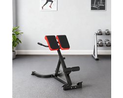 MEUNIQ Rugtrainer Romeinse stoel hyperextension bank verstelbaar met stalen frame, handgrepen en schuimrollen, 62 x 112 x 88 cm, rood en zwart