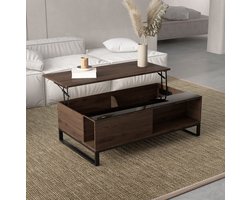 MEUNIQ salontafel 102 x 58 x 35,5 cm met hefmechanisme, opbergruimte en onderplank, moderne koffietafel voor woonkamer in walnoot en zwart