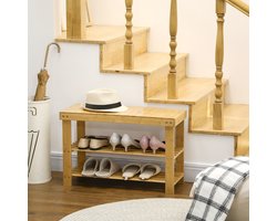 MEUNIQ Schoenbank van bamboe, 70 x 28 x 45 cm, met 3 opberg­niveaus en zitvlak, voor hal, entree en slaapkamer in naturel houtkleur
