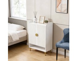 MEUNIQ Schoenenkast 7 niveaus met verstelbare plank en open ondervak, opbergkast voor 22-25 paar schoenen, staande kast voor hal of slaapkamer, wit en goud