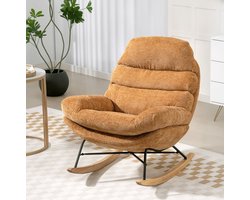 MEUNIQ schommelstoel fauteuil met armleuningen, gewatteerde zitting, houten schommelbasis, 80 x 103 x 91 cm, woonkamer, geel