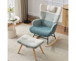 MEUNIQ Schommelstoel met hocker, bouclé fauteuil met hoge rugleuning, armleuningen en zijvak, 100 kg draagvermogen voor woonkamer of slaapkamer, multicolor