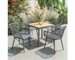 MEUNIQ set van 4 kuipstoelen in donkergrijs met armleuningen, metalen onderstel, 84 cm hoog, geschikt voor tuin, terras, balkon en eetruimte