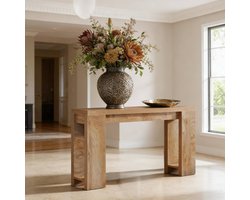 MEUNIQ Sidetable 160 x 30 x 85 cm – smalle consoletafel in landelijk bruin met houtnerflook voor hal, entree of achter de bank