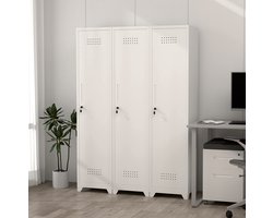MEUNIQ Smalle metalen schoonmaakkast 40 x 40 x 165 cm met afsluitbare deuren, verstelbare stangen en 4 vakken voor keuken, kantoor of garage - wit