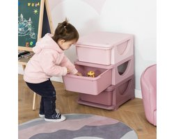 MEUNIQ speelgoedopbergkast voor kinderkamer 37 x 37 x 56,5 cm met 3 uitneembare lades, kunststof dressoir voor speelgoed en kleding, roze