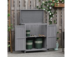 MEUNIQ tuinkast 74 x 43 x 88 cm met dubbele deuren en 2 vakken, houten opbergkast voor tuin, balkon of garage, grijs