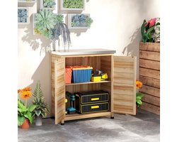 MEUNIQ tuinkast 79 x 43 x 92 cm met werkblad en interne legplank, opbergkast voor tuin of balkon, van grenenhout en verzinkt staal, naturel