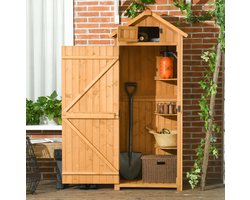 MEUNIQ tuinkast van hout 77 x 54,2 x 179 cm met 3 uitneembare schappen, raam en waterdicht dak, opbergkast voor tuingereedschap en tuinspullen, geel
