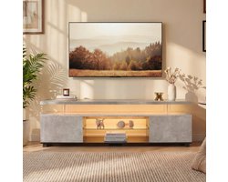 MEUNIQ TV-meubel 130 x 40 x 48 cm met LED-verlichting, open vak en 3 verborgen opbergruimtes, mediakast voor woonkamer of slaapkamer, grijs en zwart
