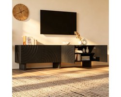 MEUNIQ TV-meubel 180 x 40 x 55 cm met 4 deuren en open vakken, tv-lowboard voor woonkamer, geschikt voor tv tot 75 inch, zwart