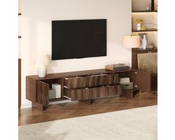 MEUNIQ TV-meubel 180 x 40 x 56 cm met 4 lades, 2 deuren en open vakken, voor tv’s tot 75 inch, woonkamerkast in donker walnoot