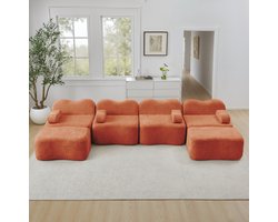 MEUNIQ U-bank 4-zits met 2 ottomans, modulair en zonder frame, in velours, voor woonkamer, oranje
