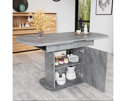 MEUNIQ uitschuifbare eettafel 110/130 x 70 x 75 cm met opbergvakken en opbergkastjes, grijze multifunctionele tafel voor eetkamer en werkruimte