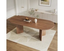 MEUNIQ Uitschuifbare eettafel 140/180 x 90 x 75 cm voor 4-8 personen, met afgeronde hoeken, 18 mm tafelblad en MDF, modern voor eetkamer, Walnoot