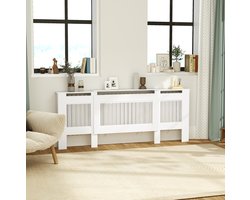 MEUNIQ Uitschuifbare radiatorombouw 125-201 x 19 x 81,5 cm met bovenplank en ventilatiesleuven, radiatorafdekking voor woonkamer of hal, wit