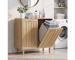 MEUNIQ waskast 69,5 x 35 x 70,5 cm met 2 uitneembare wasmanden, vrijstaande halfhoge kast voor badkamer, wasruimte of balkon, eikenkleur