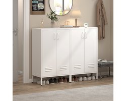 MEUNIQ witte metalen opbergkast met 2 deuren en 2 verstelbare planken, archiefkast met ventilatiegaten en magneetsluiting voor woonkamer, keuken, slaapkamer en kantoor