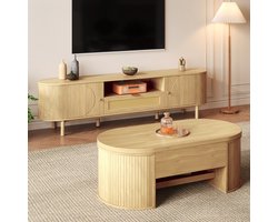 MEUNIQ Woonkamermeubelset met TV-meubel 175 x 36 x 41 cm en hoogteverstelbare salontafel 110 x 55,5 x 40 cm, opbergruimte, kabelmanagement, naturel