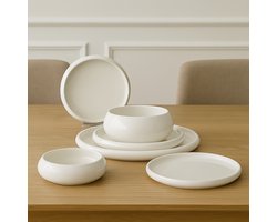 Mevaz Chubby 24-delige Dinnerset – Modern Wit Servies | Voor 6 Personen