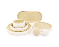 Mevaz Chubby 27-delige Serviesset – Luxe Twee-kleurige – Beige/Wit – Set voor 6 Personen