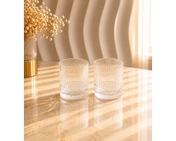 Mevaz Drinkglazen Set van 6 – 370 ml – Geribbeld Glas – Waterglazen – Frisdrankglazen – Transparant – Modern