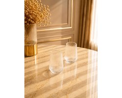 Mevaz Drinkglazen Set van 6 – 435 ml – Geribbeld Glas – Waterglazen – Frisdrankglazen – Transparant – Modern