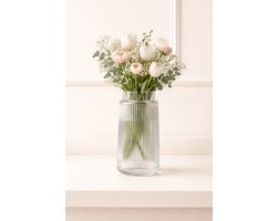 Mevaz Glazen Vaas – Transparant – Verticale Ribbels – 24 cm Hoog – Ø 11,5 cm