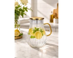 Mevaz Glazen Waterkan 1800 ml – Karaf met Deksel en Handvat – Sapkan voor Water, Sap & IJsthee – Transparant Geribbeld Glas – Luxe Design