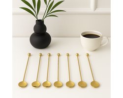 Mevaz Set van 6 Gouden Koffielepels – Longdrink Glazen Lepels – Roestvrijstaal – Luxe Theelepels – Modern Design