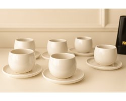 Mevaz Set van 6 Koffiekopjes met Schotels – Wit Porselein – Espresso & Cappuccino Kopjes – Stijlvol Servies – Tijdloos Ontwerp – Vaatwasmachinebestendig 175ml