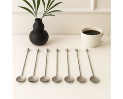 Mevaz Set van 6 Zilver Koffielepels – Longdrink Glazen Lepels – Roestvrijstaal – Luxe Theelepels – Modern Design