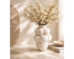 Mevaz Vaas Keramiek – Bubble Vaas – 35 cm – Ø 11 cm – Crème Wit – Design Vaas – Decoratieve Woonaccessoire – Voor Droogbloemen – Modern, Scandinavisch & Hotel Chique Interieur
