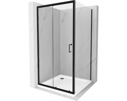 Mexen Apia schuifdouchecabine 100 x 100 , transparant, zwart + Flat douchebak, wit- 840-100-100-70-00-4010B