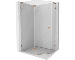 Mexen Lunar L vijfhoekige douchecabine met linkerscharnier 90 x 80 , transparant, geborsteld koper - 831L-090L-080P-65-00-L